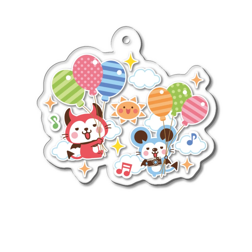 ミニマムユニヴァース@SUZURIのデビねこくんとデビねずちゃん アクリルキーホルダー 風船 Acrylic Key Chain