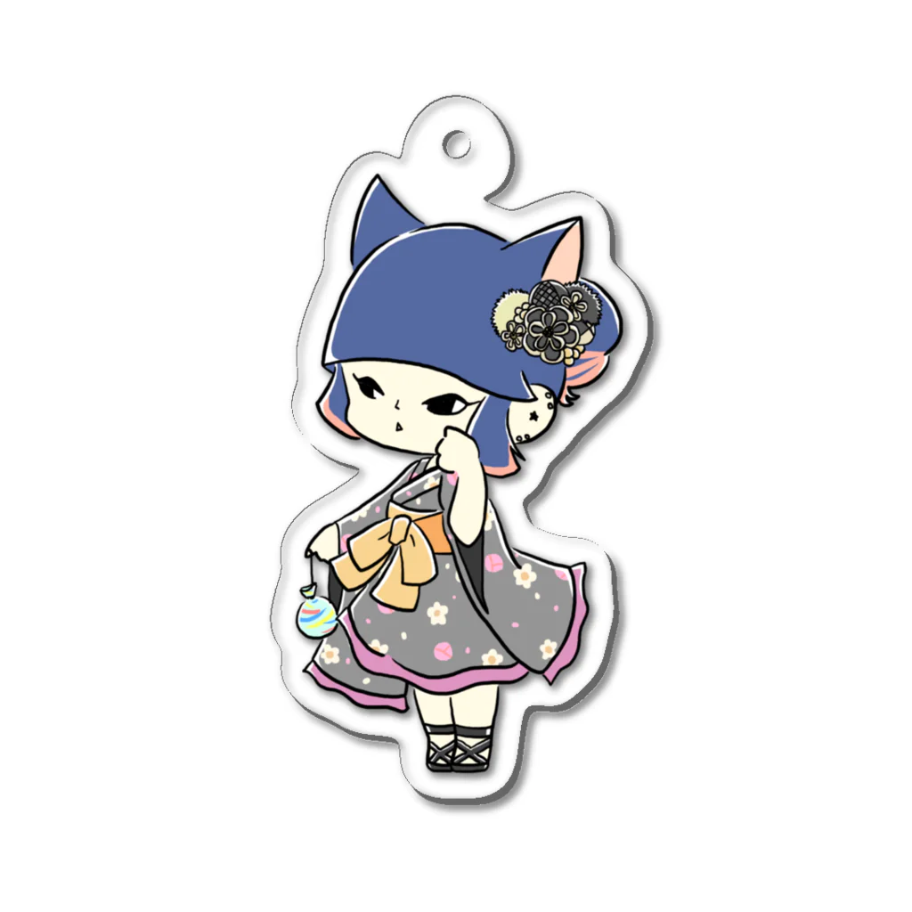 cat's pawの浴衣ねこキーホルダー Acrylic Key Chain