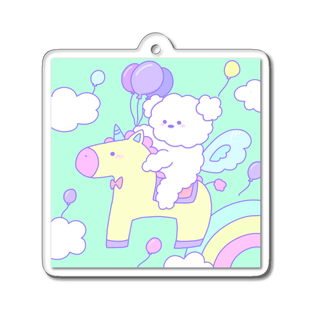 ふわふわポメラニアンちゃんのふわふわユニコーンちゃん Acrylic Key Chain