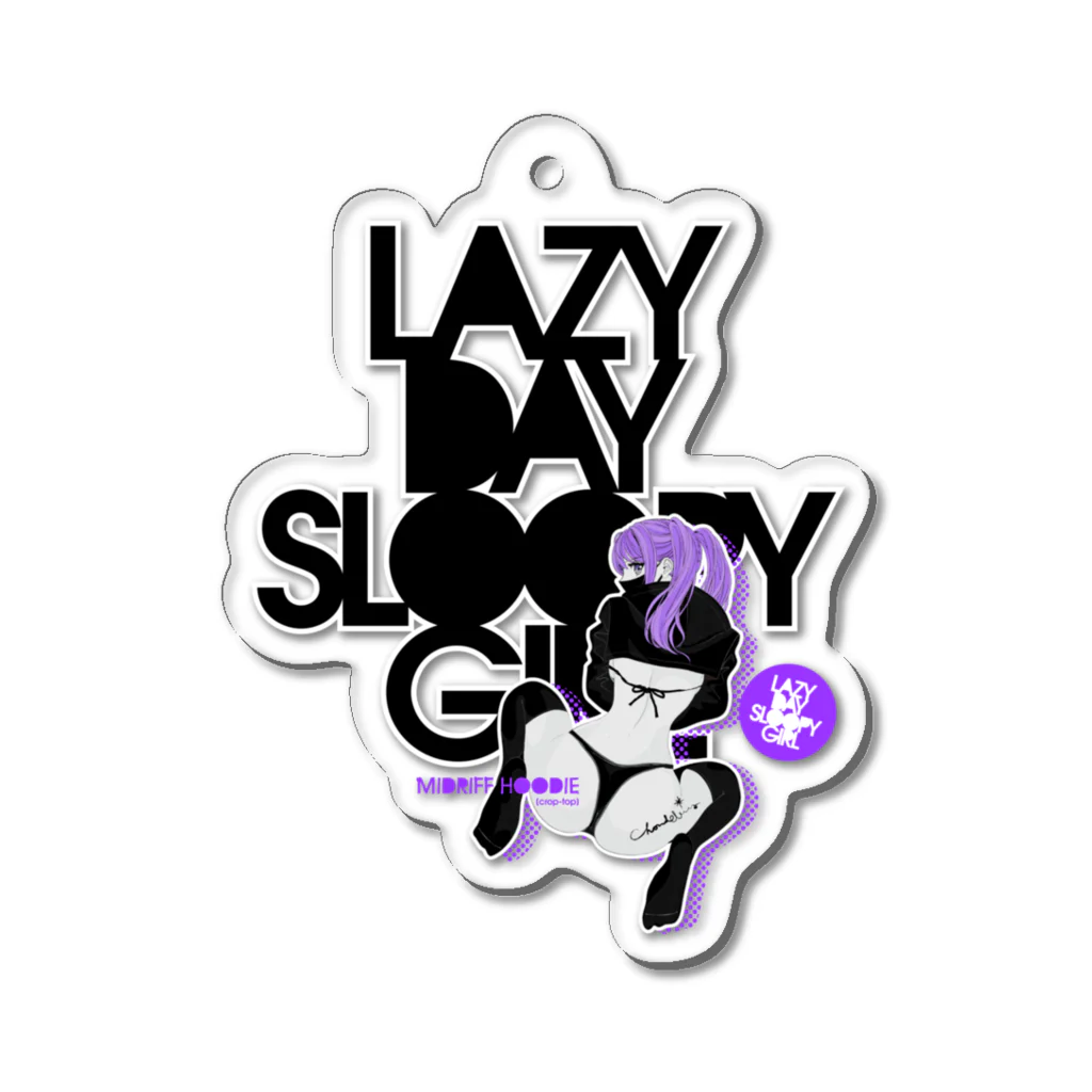 loveclonesのLAZY DAY SLOOPY GIRL 0574 ブラックフーディー女子 エロポップ ロゴ アクリルキーホルダー