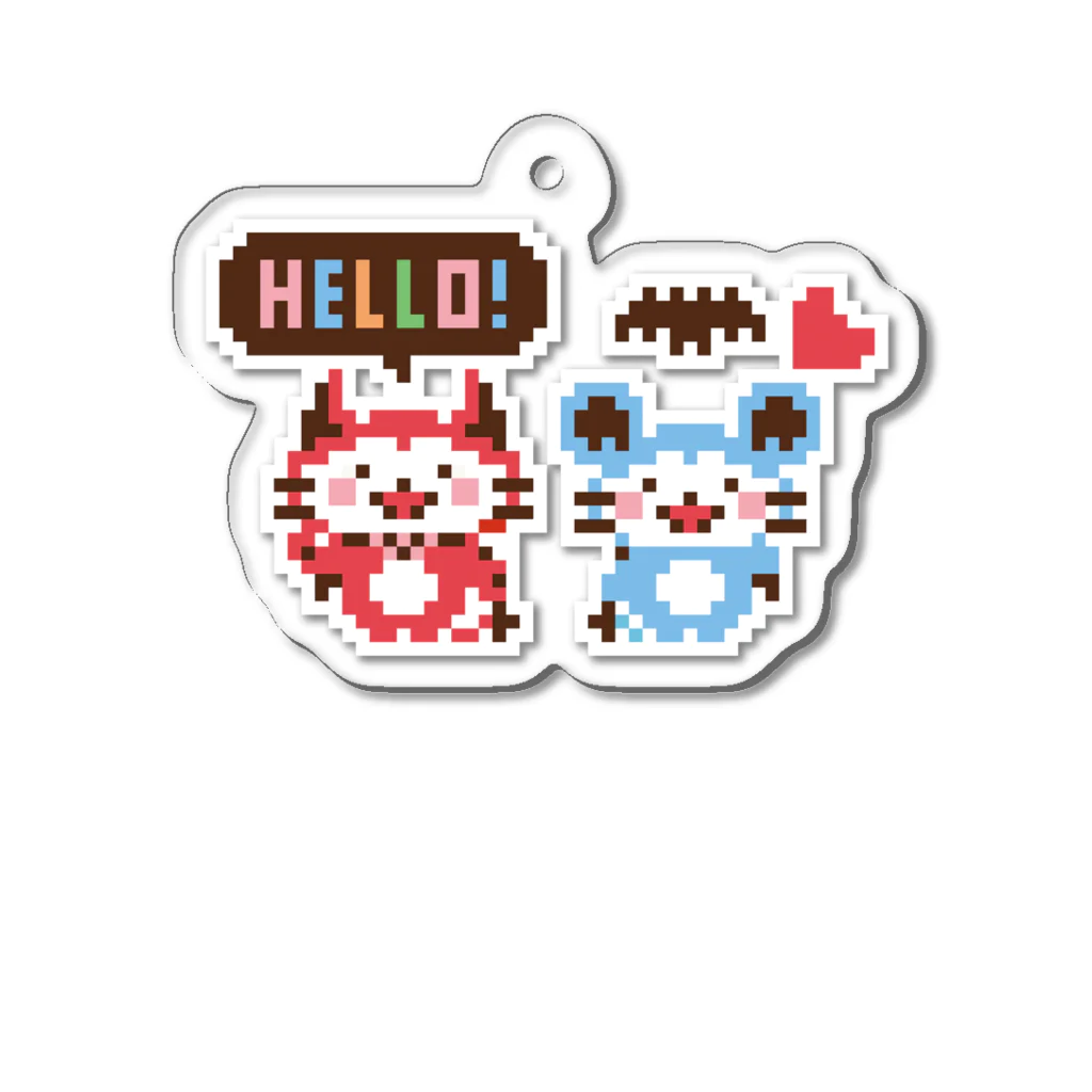 ミニマムユニヴァース@SUZURIのデビねこくんとデビねずちゃんドット絵 キーホルダー Acrylic Key Chain