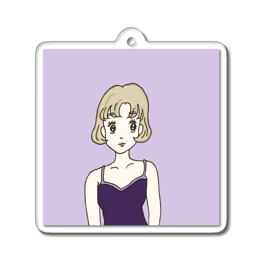 Hinanochin.shopのMs. Blonde Short Hair Acrylic Key Chain