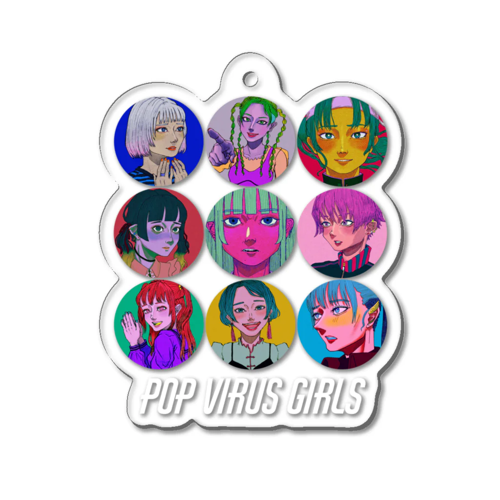 七瀬コウの秘密基地のPOP VIRUS GIRLS 【文字:白】 Acrylic Key Chain