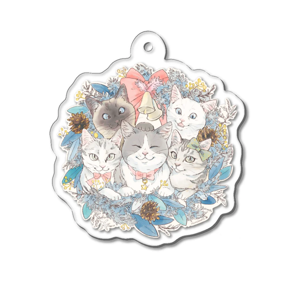 はるさめ商店のクリスマス猫リース Acrylic Key Chain