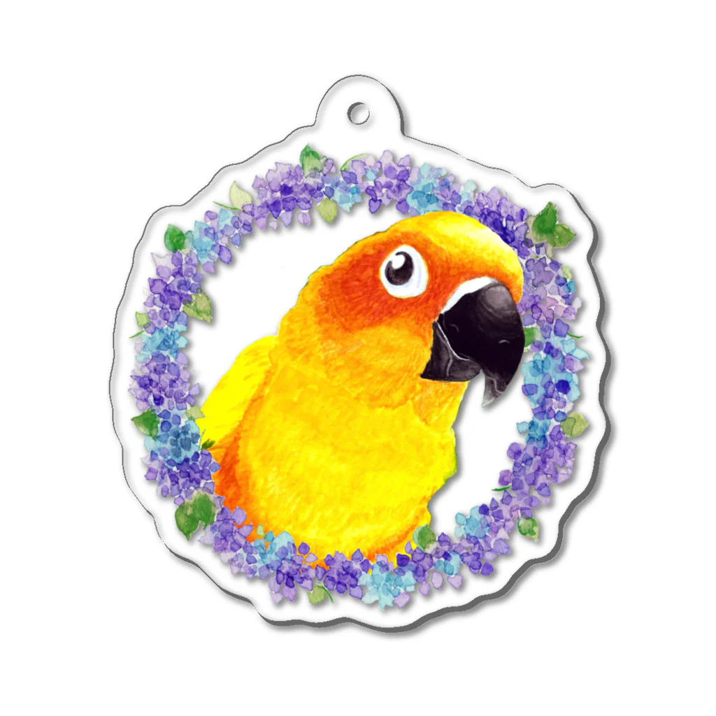 mariechan_koboの019 コガネメキシコインコ③ 紫陽花リース アクリルキーホルダー