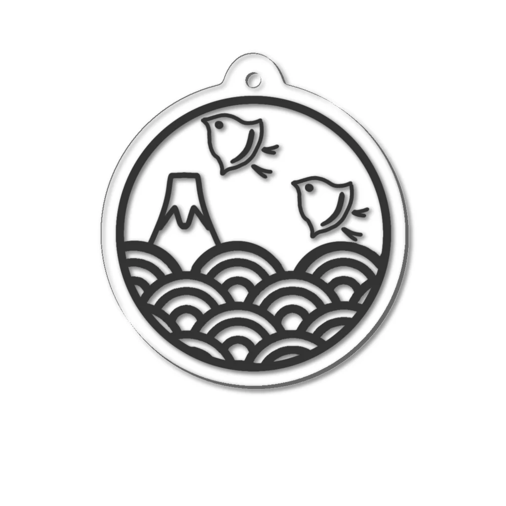 kazeou（風王）の青海波と富士と千鳥(オフブラック) Acrylic Key Chain