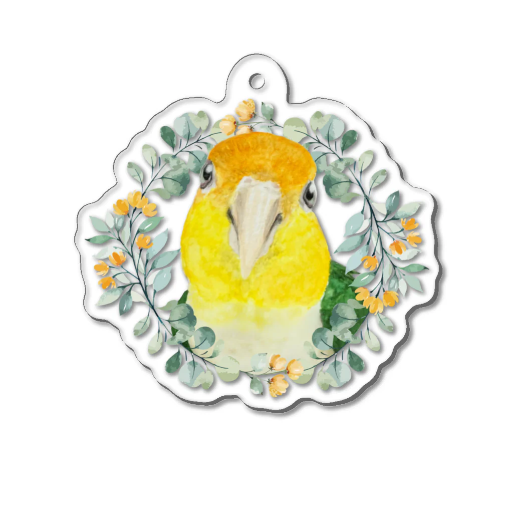 mariechan_koboの031 シロハラインコ オレンジ小花のリース Acrylic Key Chain