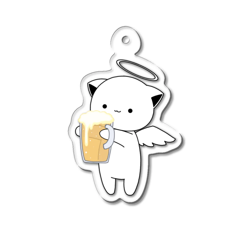 MochiMochi SHOPの白猫天使こむぎちゃん（ビール） Acrylic Key Chain