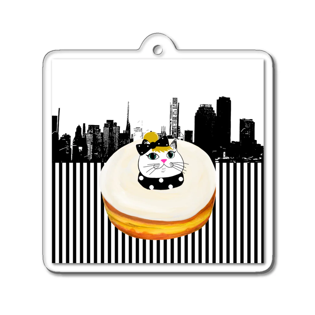 Lovecatfashionのモチ猫ちゃんホワイトチョコドーナツ Acrylic Key Chain