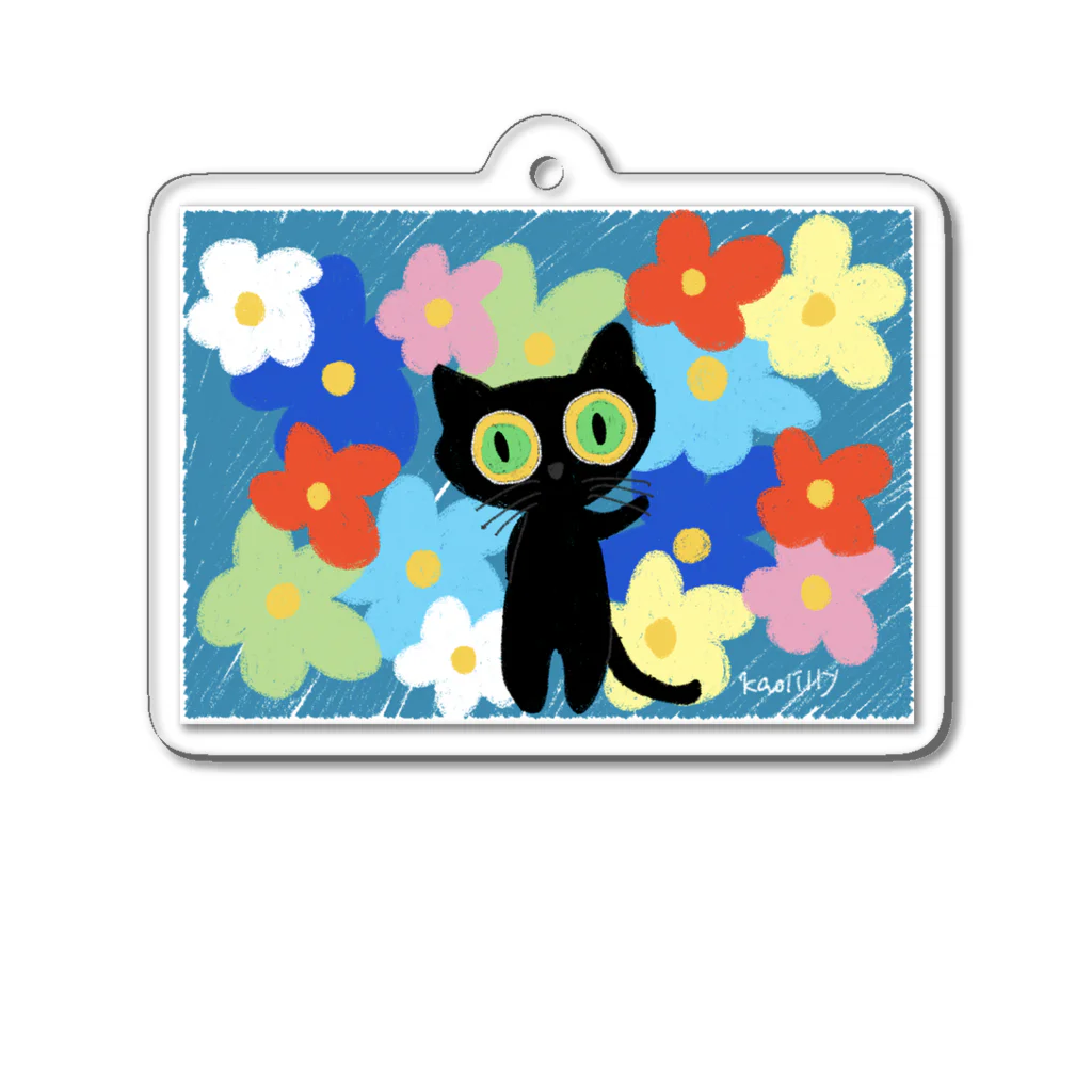 Kaolillyのお店のKaolillyのクロネコと花 Acrylic Key Chain