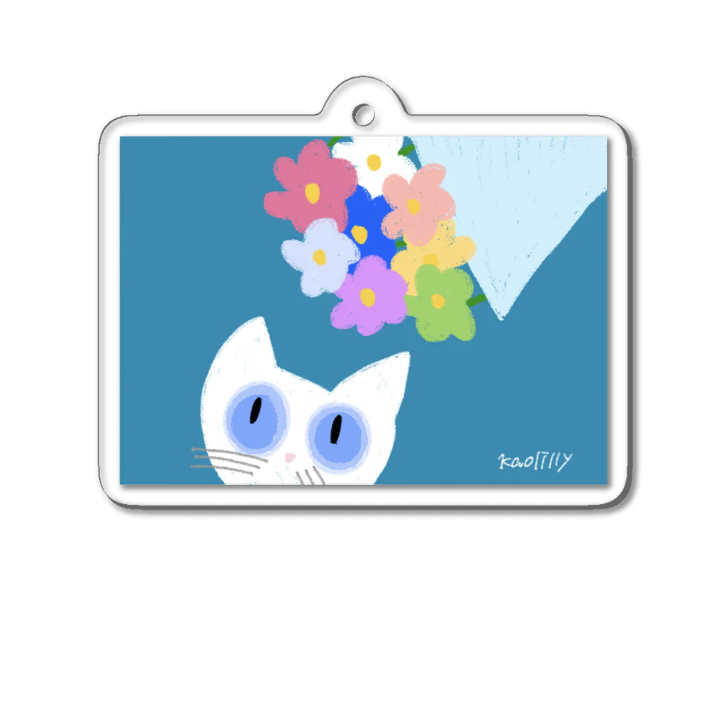 Kaolillyのお店のKaolilly のシロネコと花束 Acrylic Key Chain