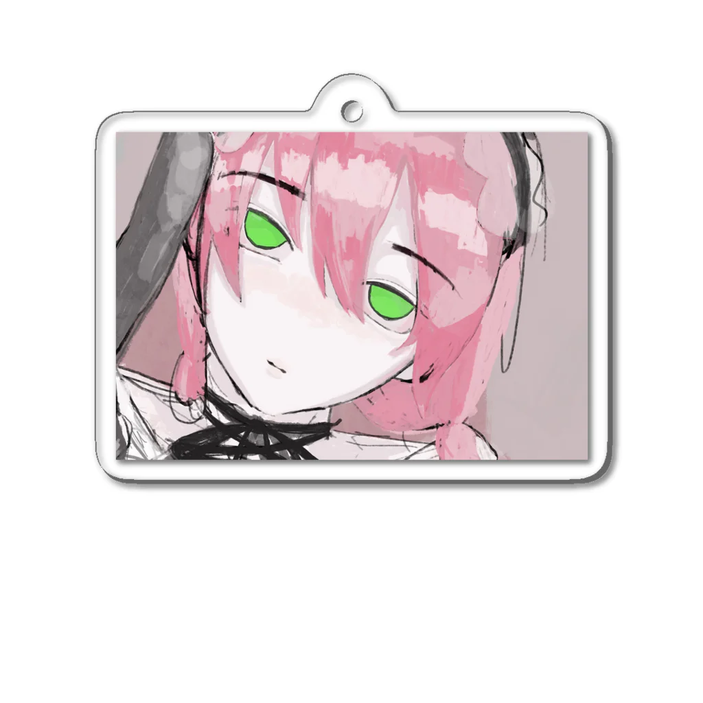 ねんねのピンク髪の女性 Acrylic Key Chain