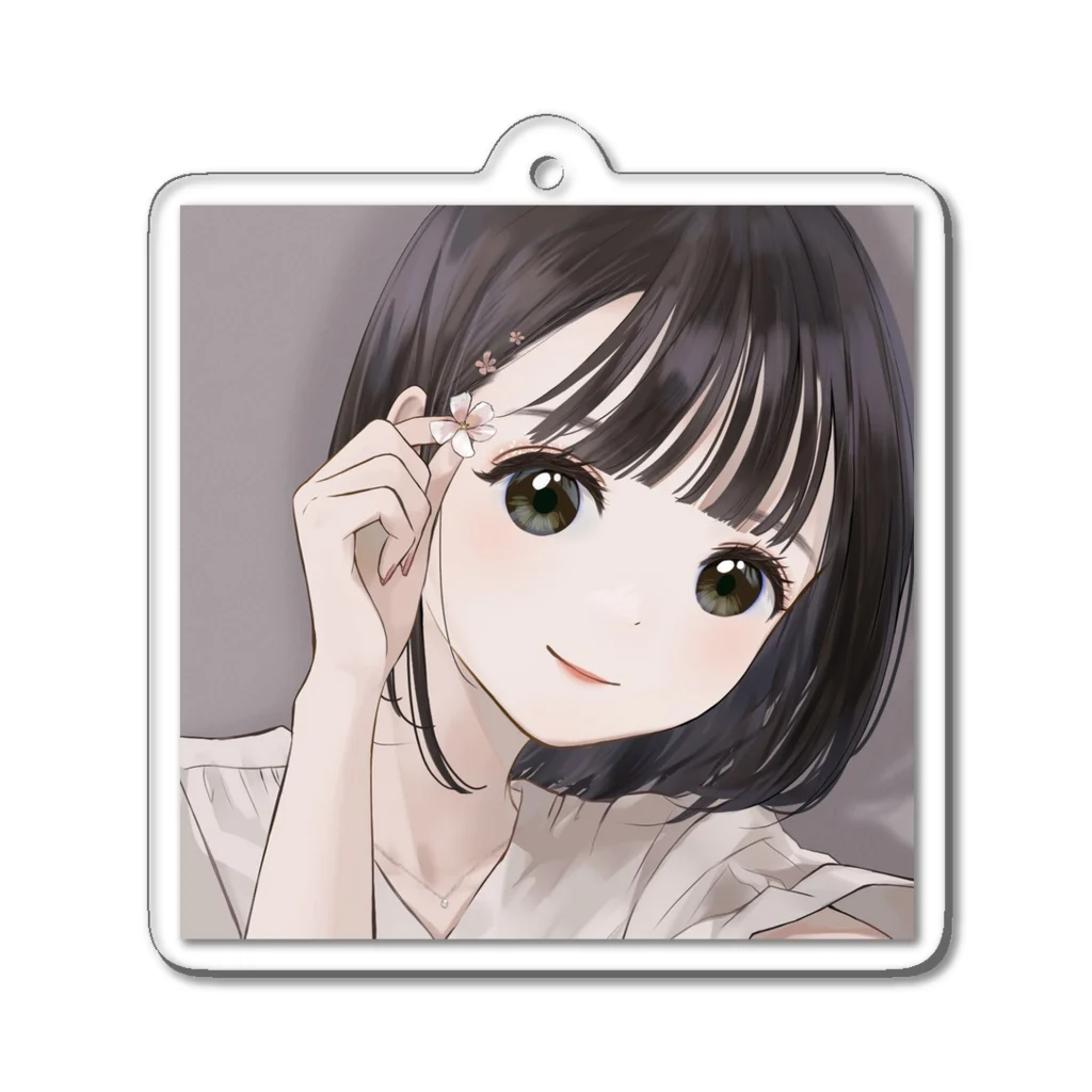 Rabbitの春メイクの女の子 Acrylic Key Chain