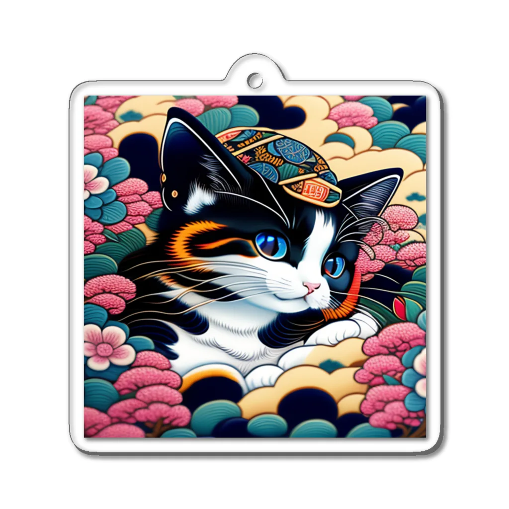 マッケンデジタルワールドの葛飾猫斎　猫名黒雪　浮世絵lofiアートパンクシティ　かわいいねこ Acrylic Key Chain