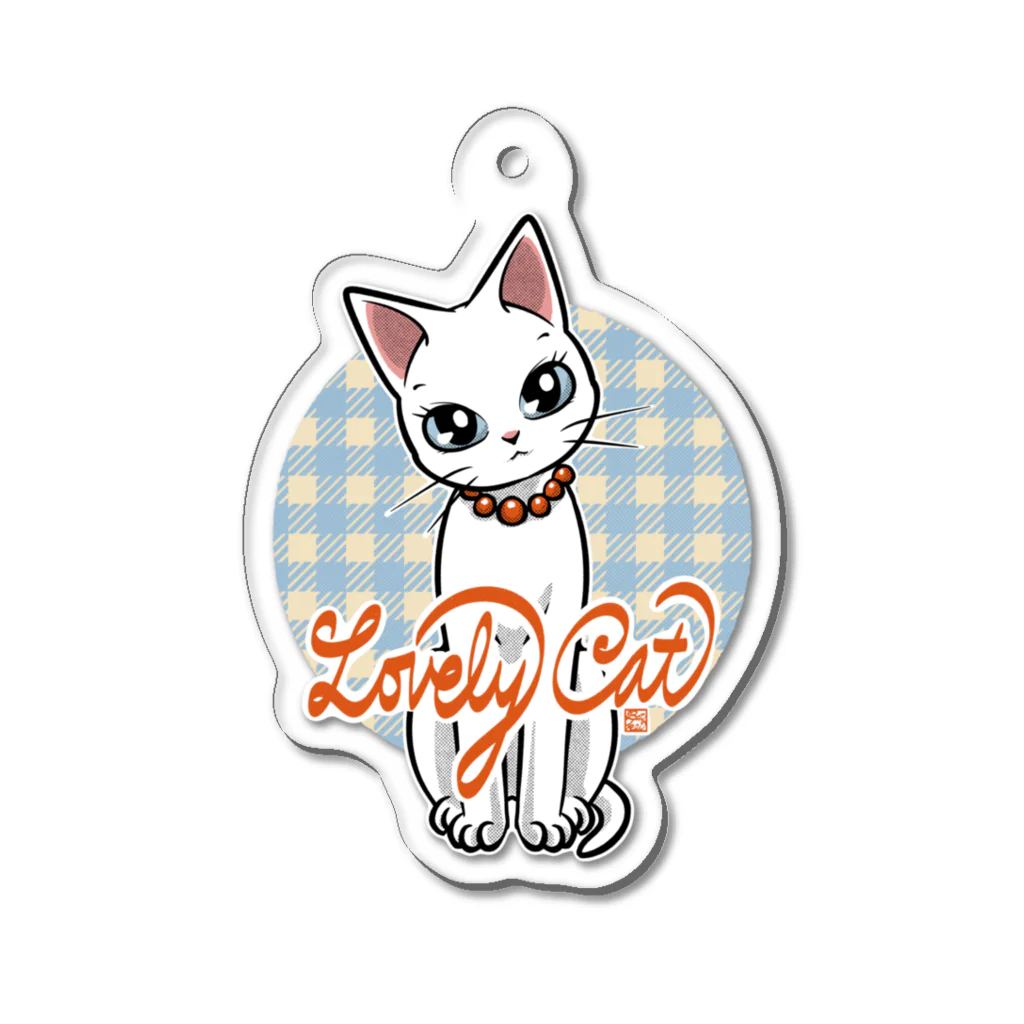 BATKEI ARTのCute White Cat Misty Acrylic Key Chain