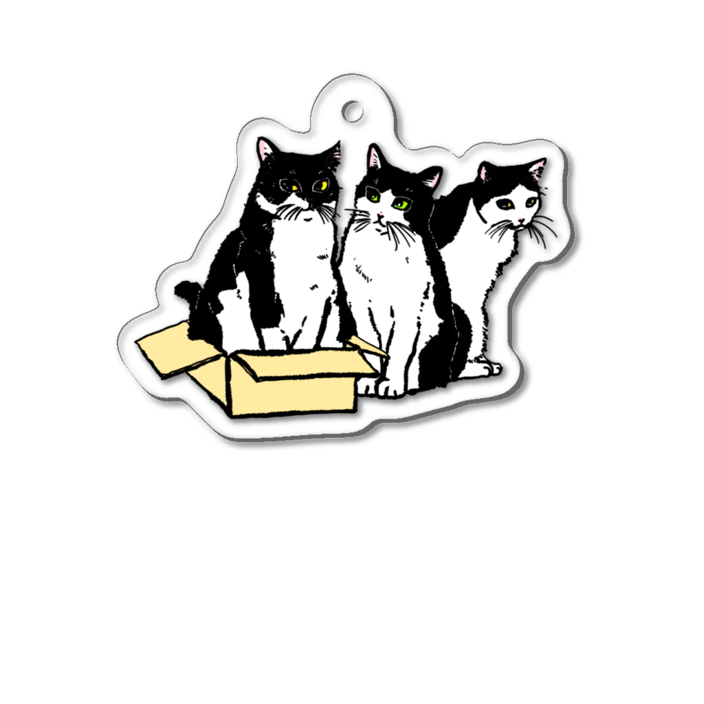 猫竹（nekotake)の箱に入りたい白黒猫たち Acrylic Key Chain