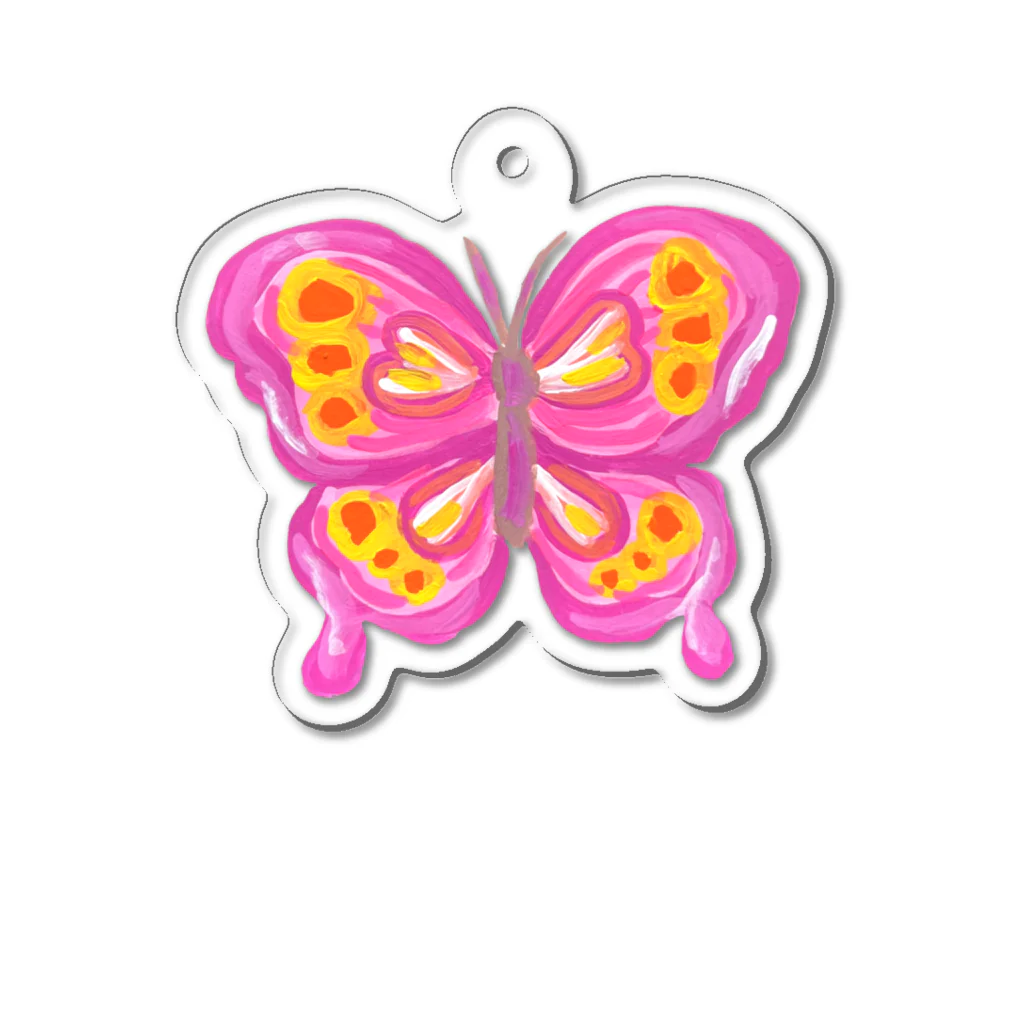 34illustrationのピンクのペイント蝶々 アクリルキーホルダー