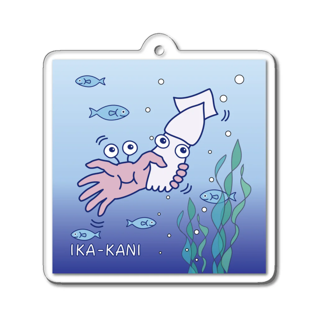 みかんのイカ-カニの握手（正方形版） Acrylic Key Chain