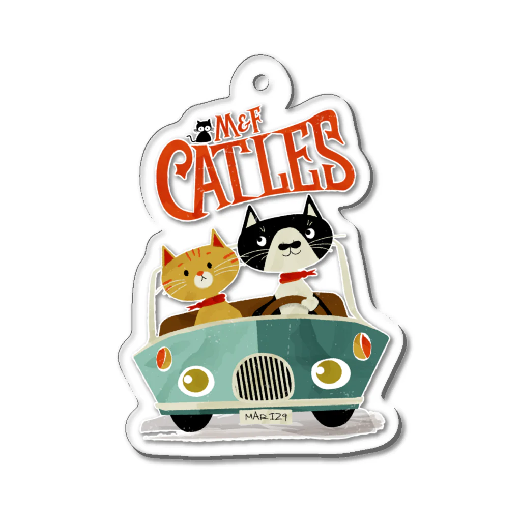 CATLESのCATLES CAR DRIVE ハチワレ猫とキジトラ猫のドライブ Acrylic Key Chain