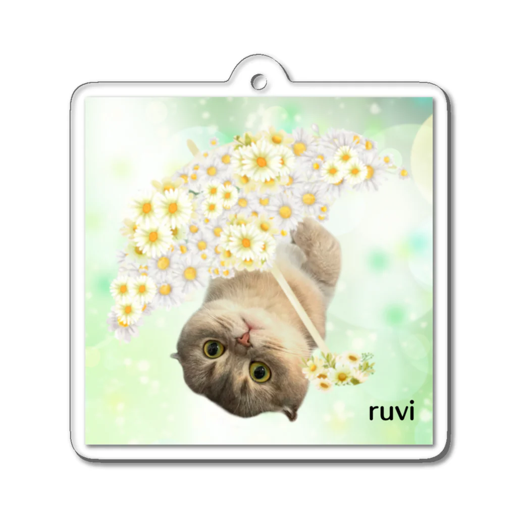 ゆきリンアート【保護猫活動 支援】の花傘ーるびちゃん Acrylic Key Chain