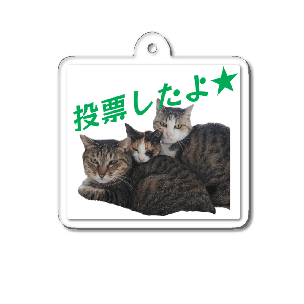 猫の手づくり首輪　こげねこの投票行ったアピールをしたい人のための猫トリオ Acrylic Key Chain