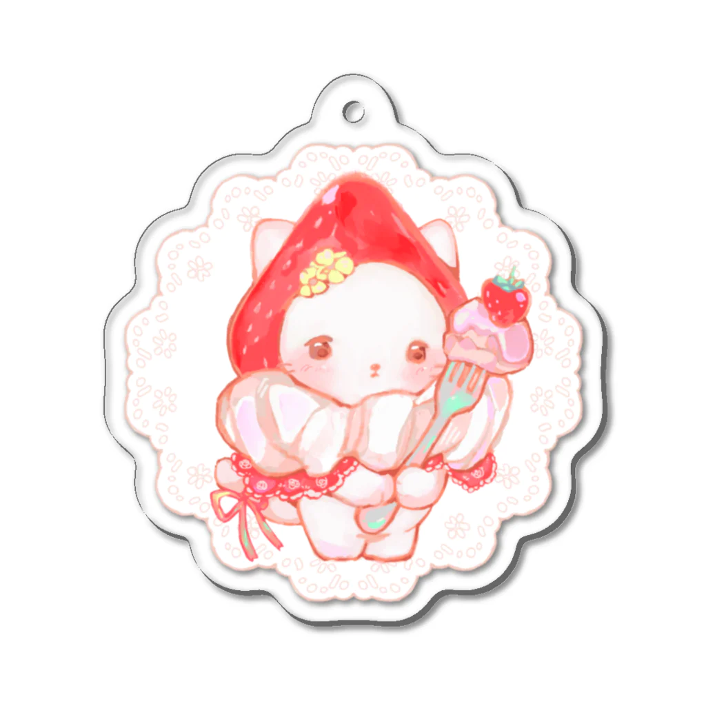 PONPULのいちごねこ Acrylic Key Chain