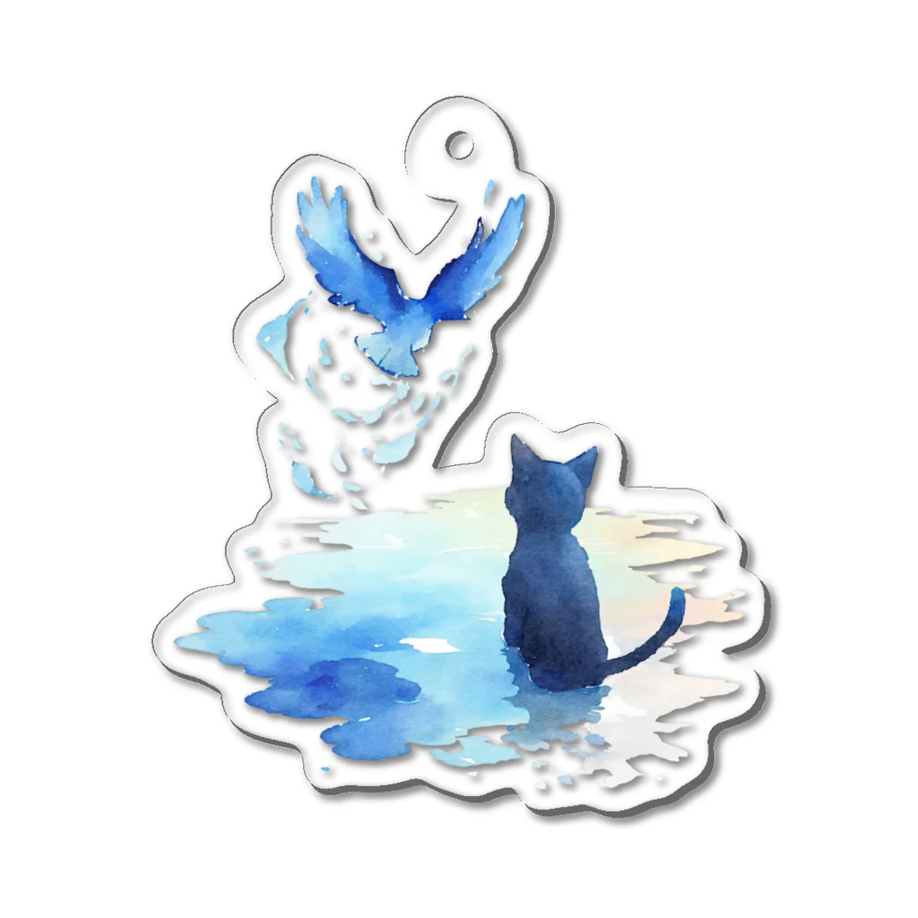 yuuの黒猫と青い鳥 Acrylic Key Chain