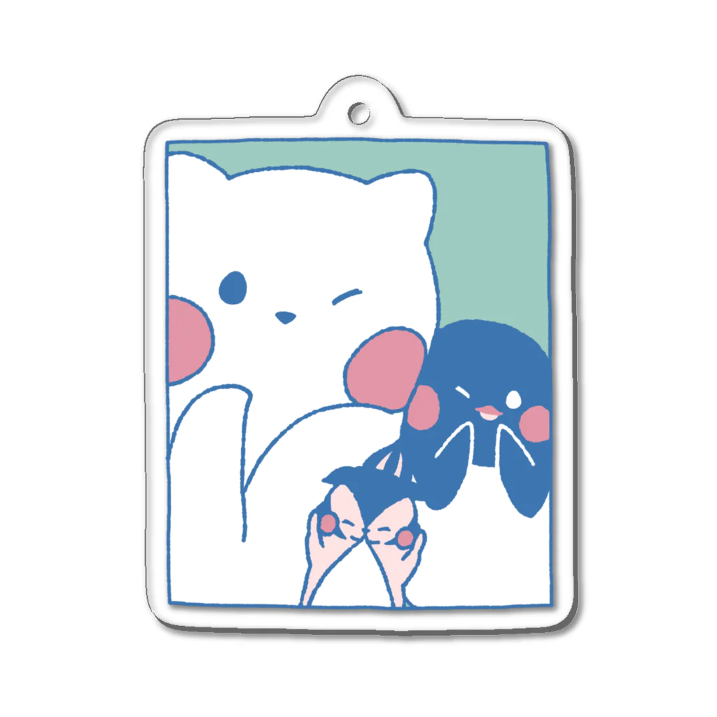 tafu tafuのかわいいポーズのしろぎんしま Acrylic Key Chain