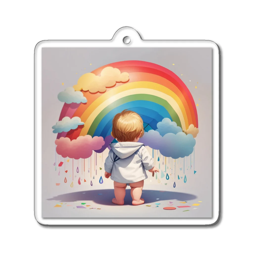 baby umbrellaの虹を見る赤ちゃん Acrylic Key Chain