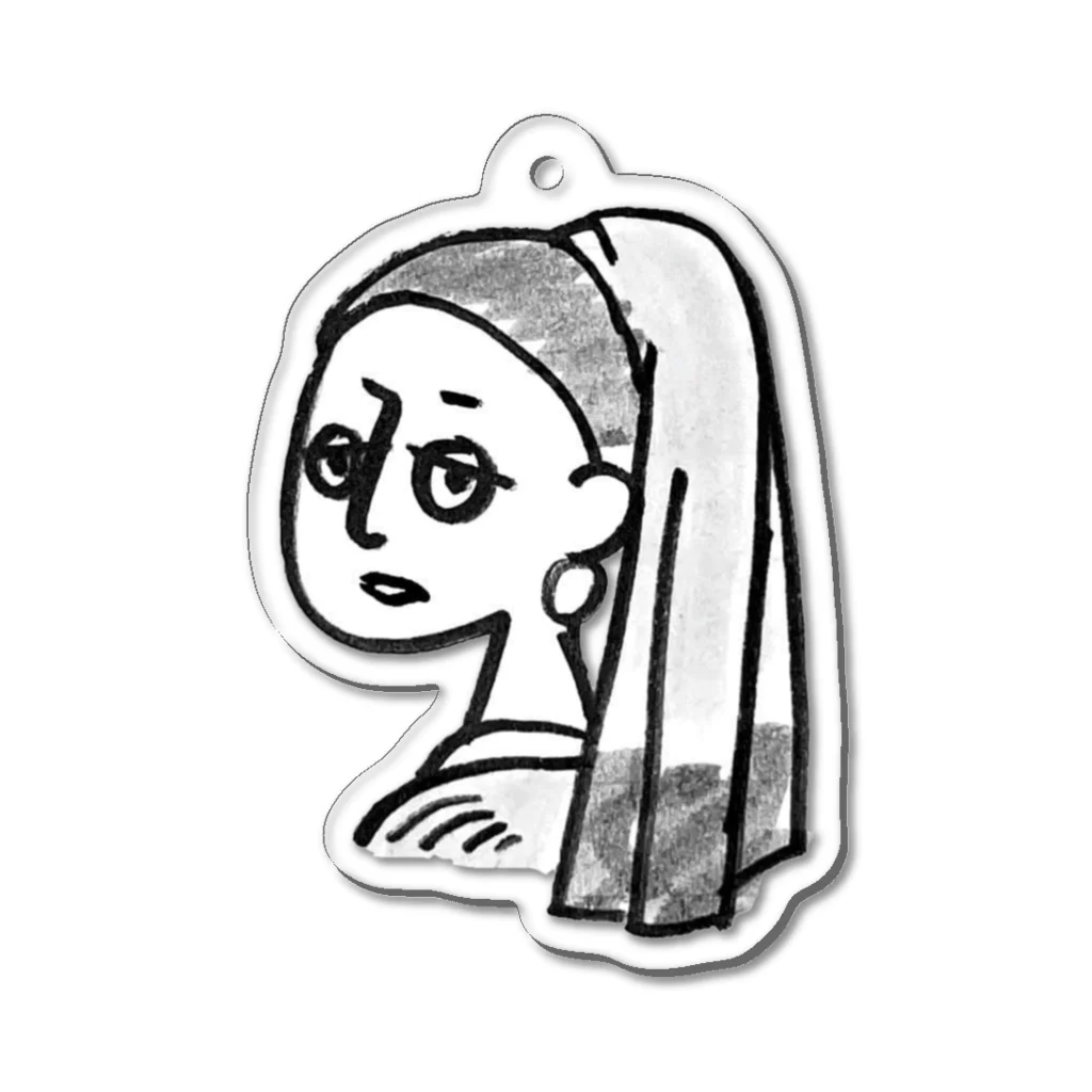 Minimumartの真珠の耳飾りの少女(モノクロ) アクリルキーホルダー
