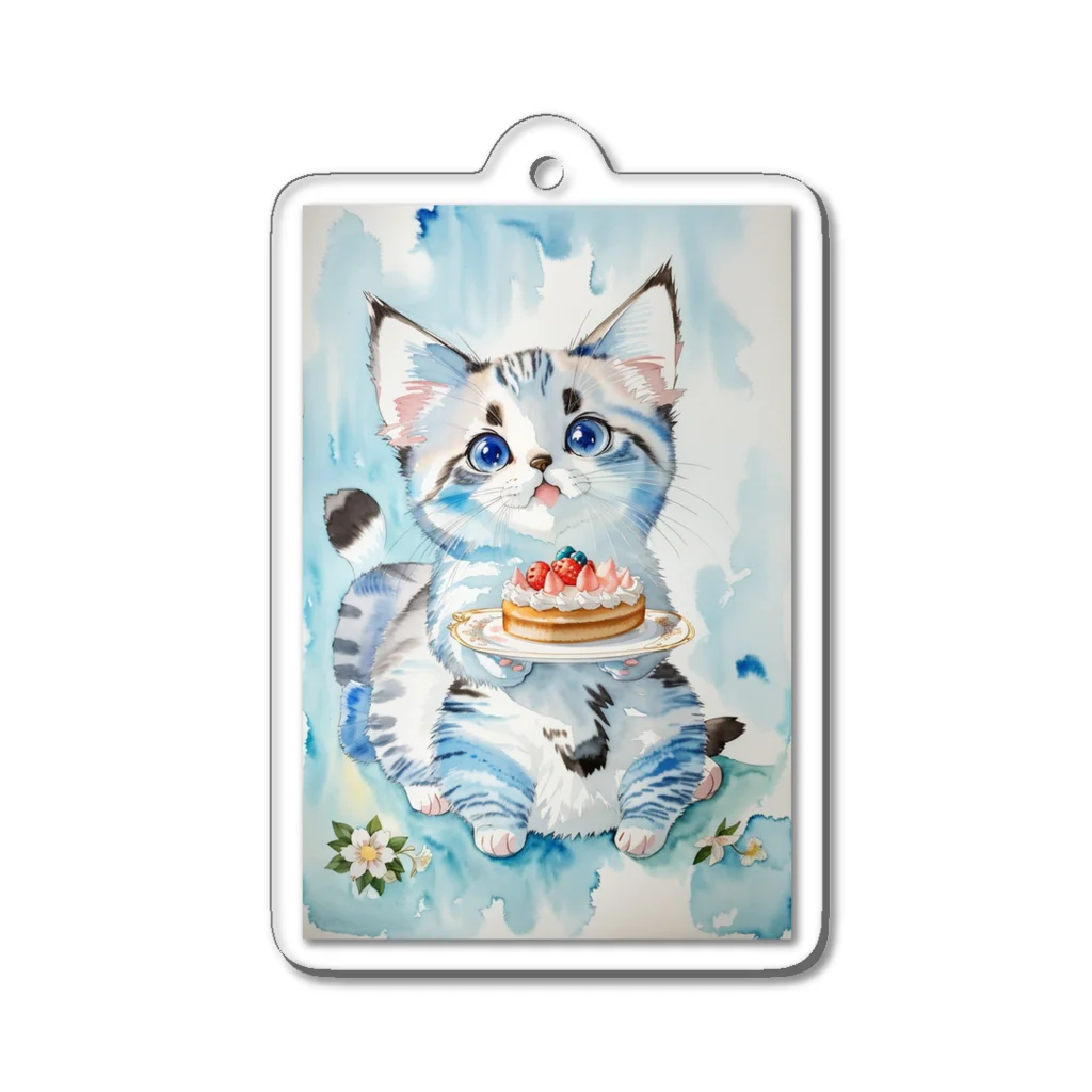 bluedolphinのねことケーキ Acrylic Key Chain