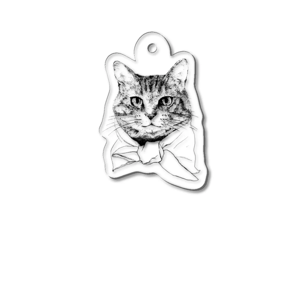 猫竹（nekotake)のペン画のしましま猫ちゃん Acrylic Key Chain