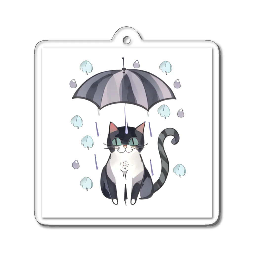 gatto solitario(物寂しげな猫)の雨に打たれる猫 Acrylic Key Chain