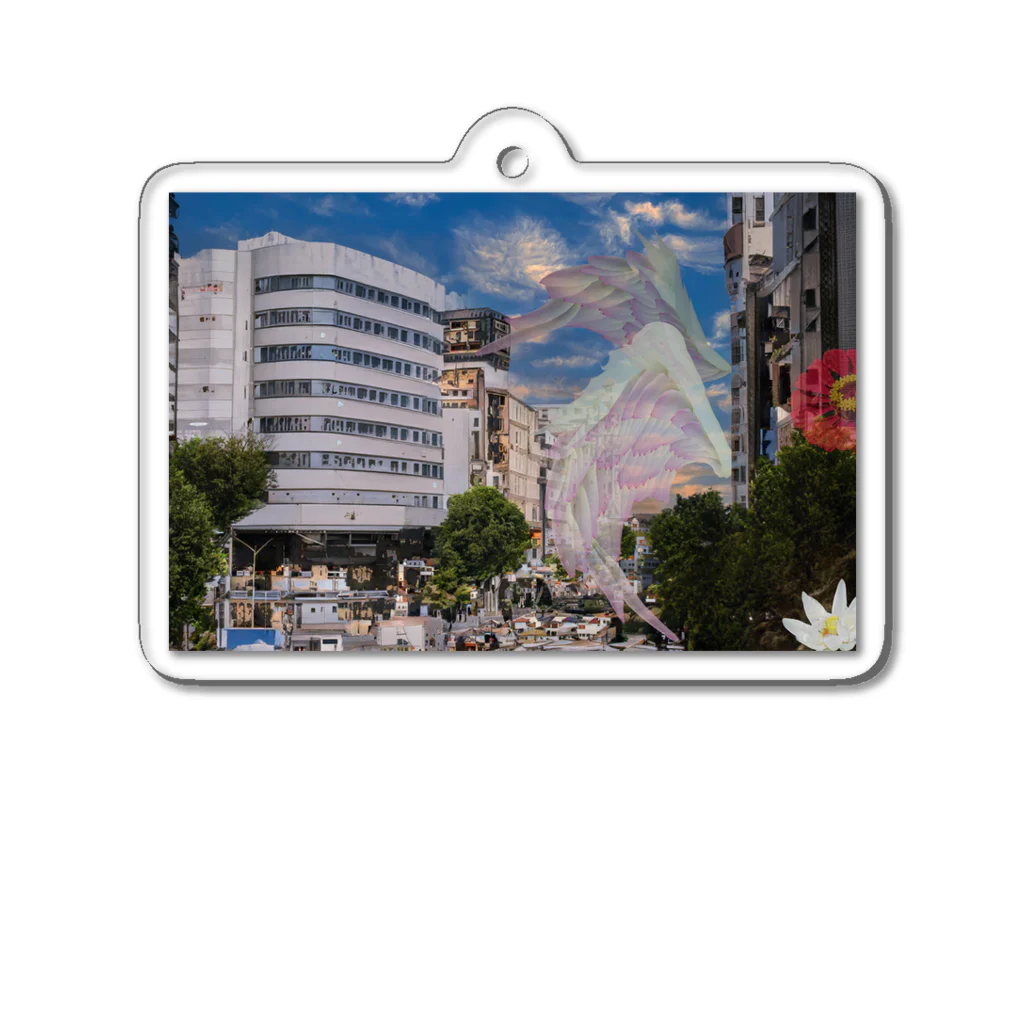 xin_PENTAXの街に蓮の花びらの羽が降って Acrylic Key Chain