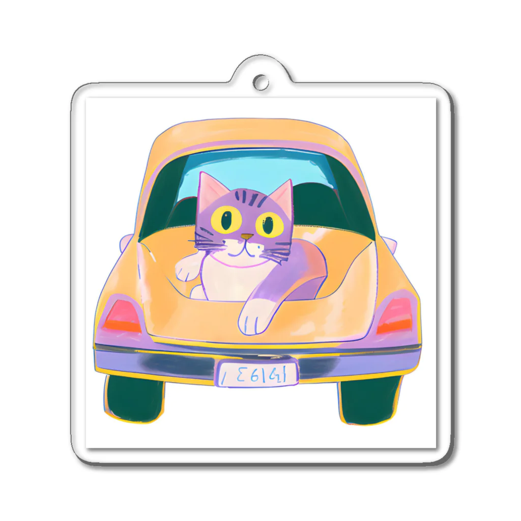 猫、かわいい系ショップの車の猫 Acrylic Key Chain