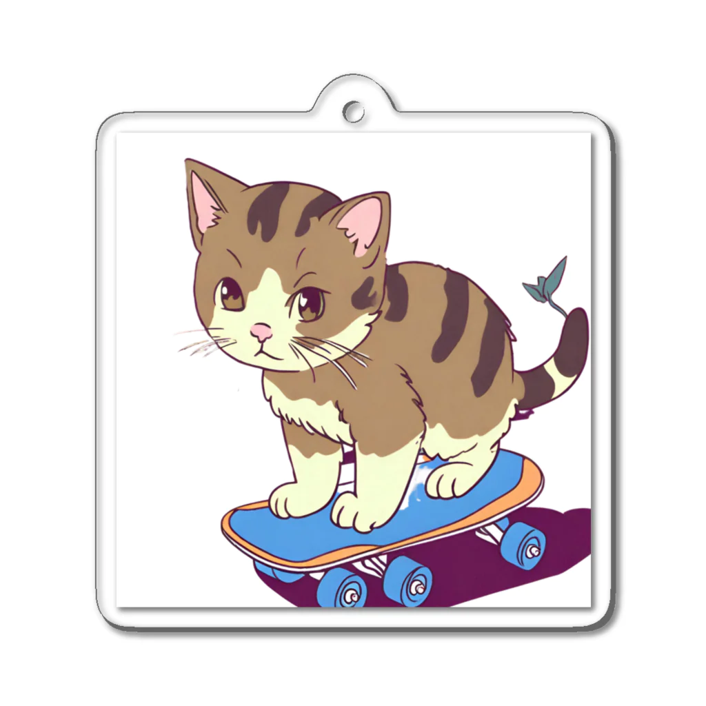 可愛い猫ちゃんのスケボー猫ちゃん Acrylic Key Chain