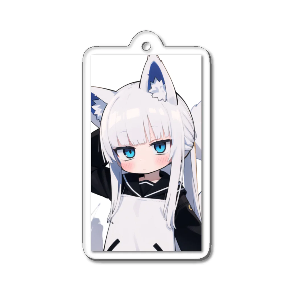 ケモ耳美少女キツネちゃん（AIart）の白髪美少女キツネちゃん Acrylic Key Chain