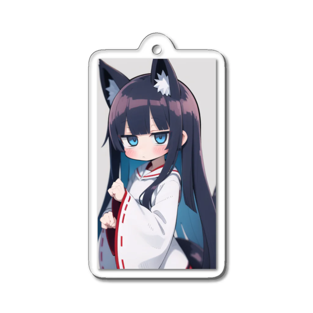 ケモ耳美少女キツネちゃん（AIart）の紺色の髪のキツネの女の子 Acrylic Key Chain