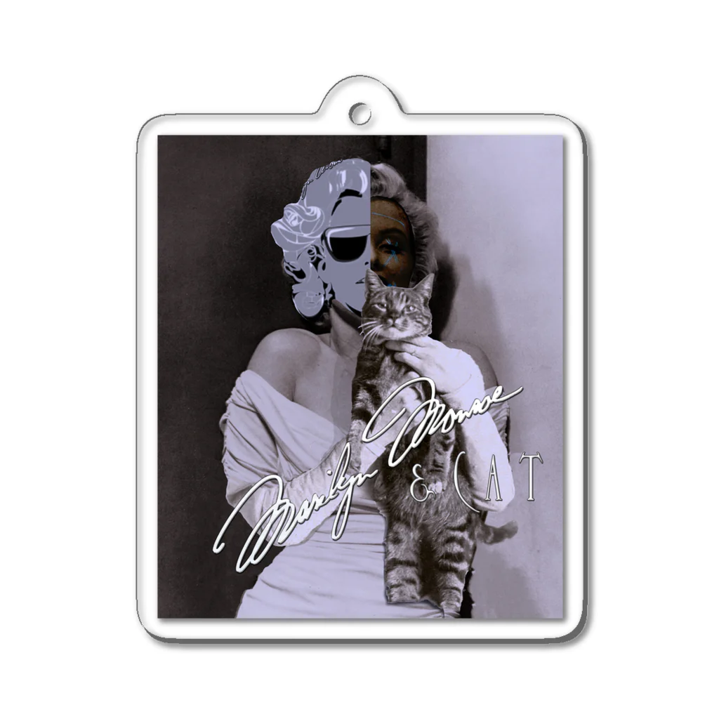 PALA's SHOP　cool、シュール、古風、和風、のMarilynMonroe　&　CAT アクリルキーホルダー