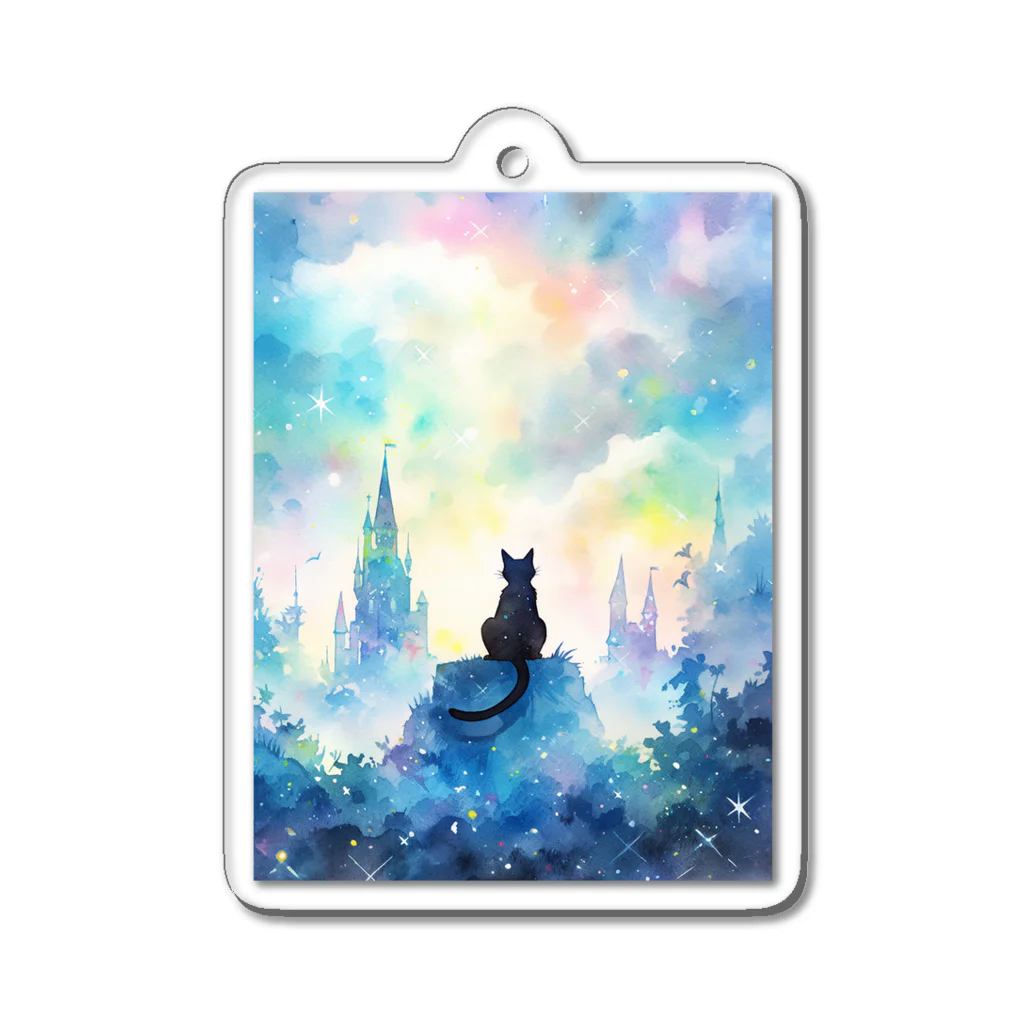 癒しの場｜Healing Placeの猫好きが癒される夢幻的な空間と猫の水彩画　Cat lovers find comfort. Enchanting space and cat watercolor. アクリルキーホルダー