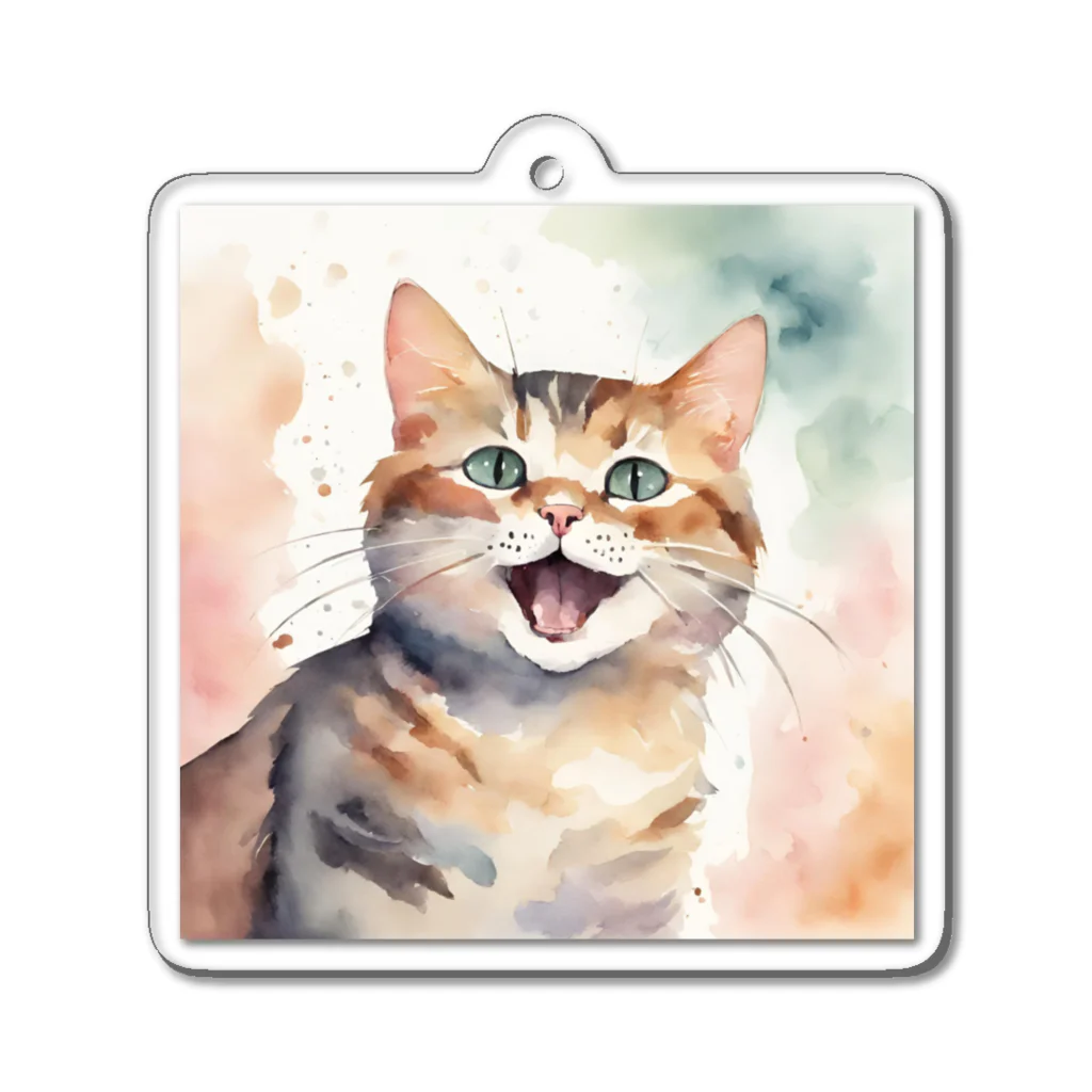 癒しの場｜Healing Placeの癒される幸せそうな猫の水彩画　A soothing and happy cat watercolor painting. アクリルキーホルダー