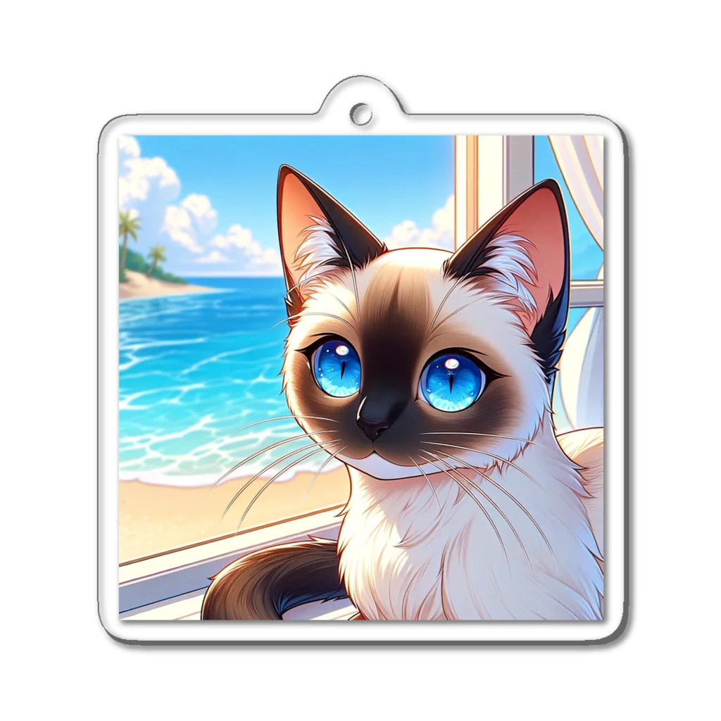 Horizon360のシャム猫のサファイヤ海に輝く Acrylic Key Chain