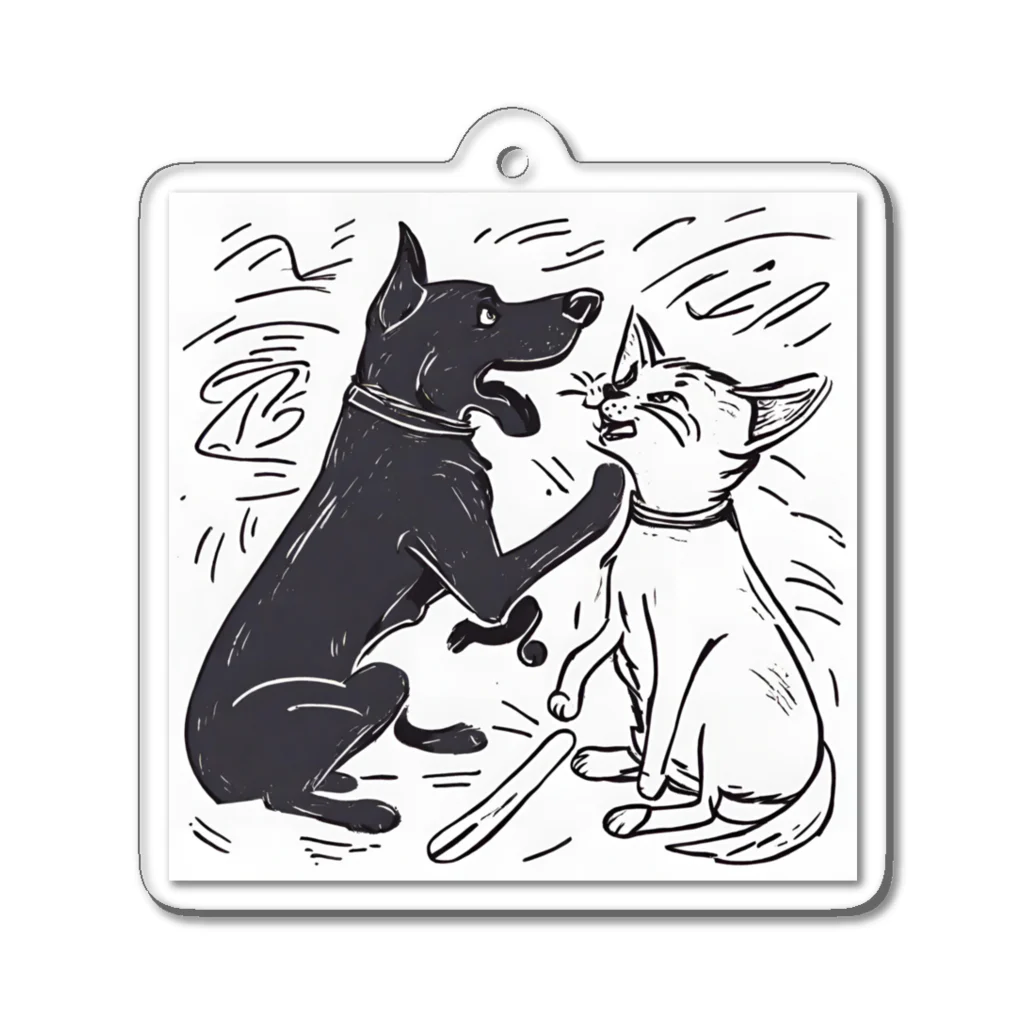 omochiのへやの犬と猫のたたかい Acrylic Key Chain