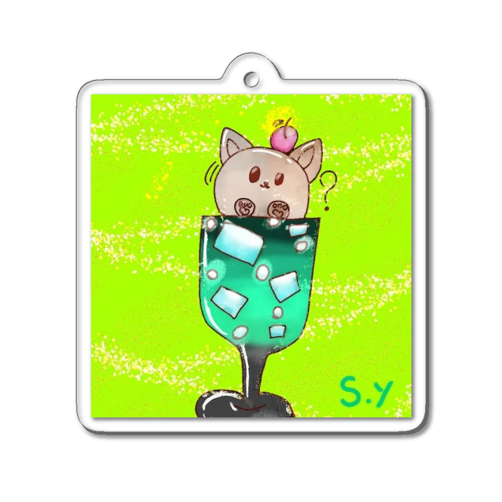 お絵描きモンキーのみぃちゃん on the melon soda Acrylic Key Chain