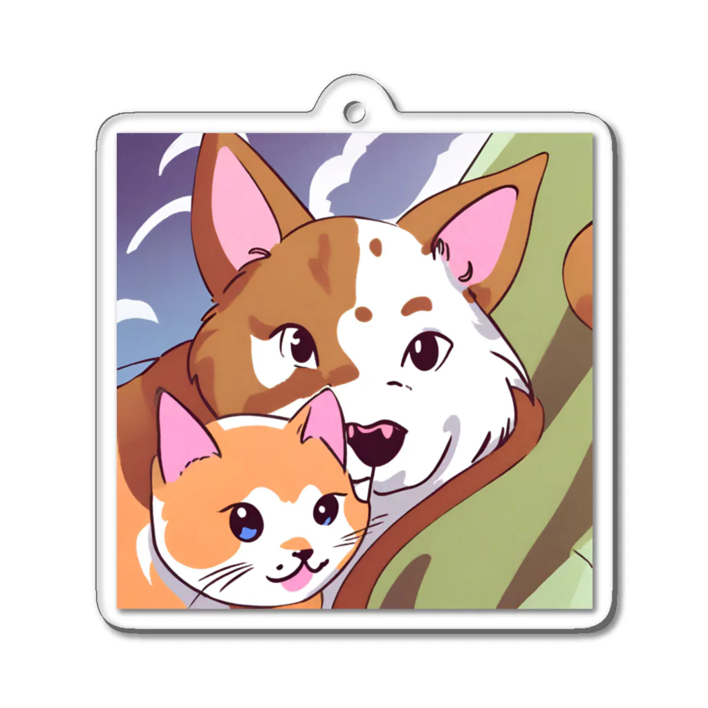 かわいいキャラクターのちょーかわいい犬と猫のイラストグッズ アクリルキーホルダー