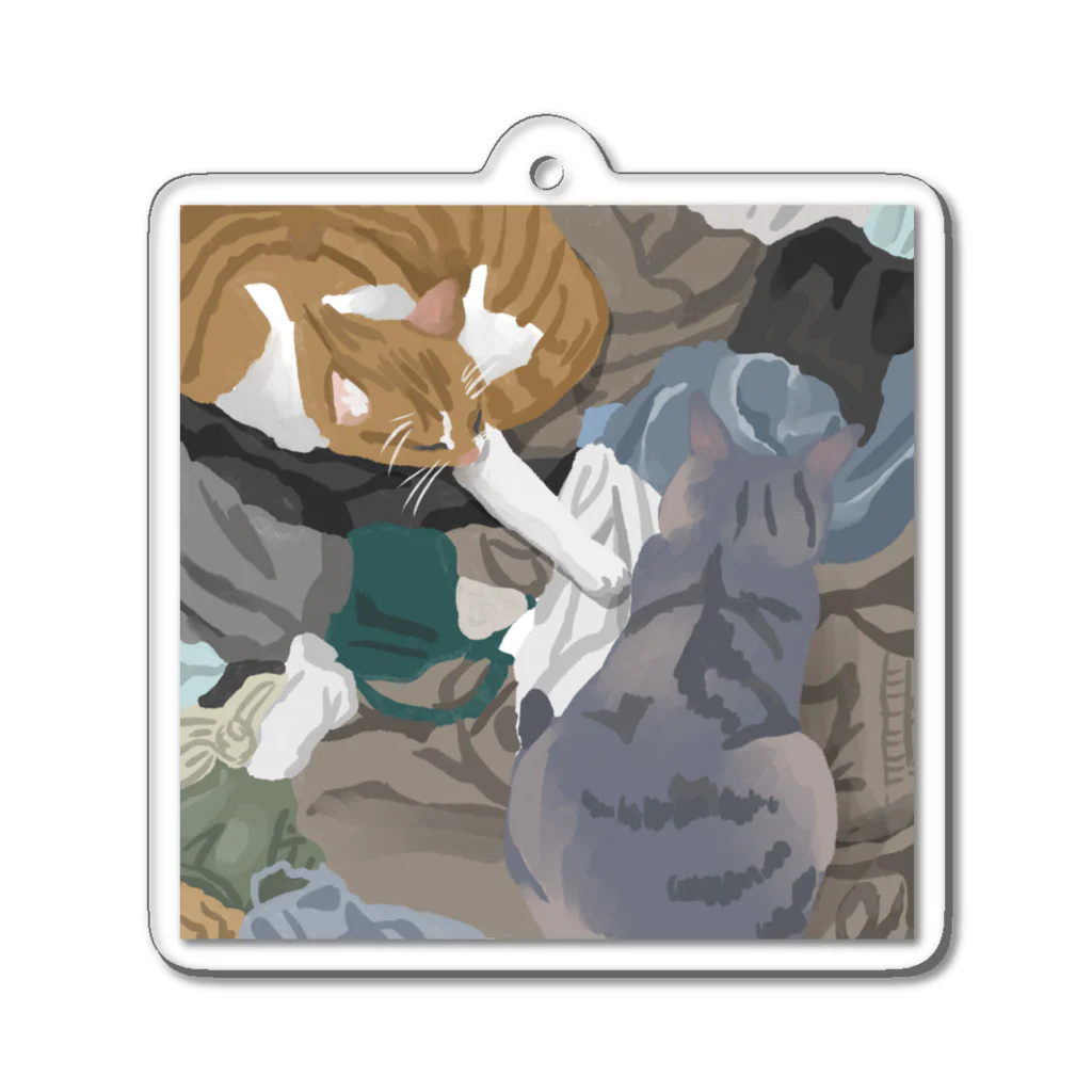 渡邊野乃香のお店の洗濯物と猫 Acrylic Key Chain