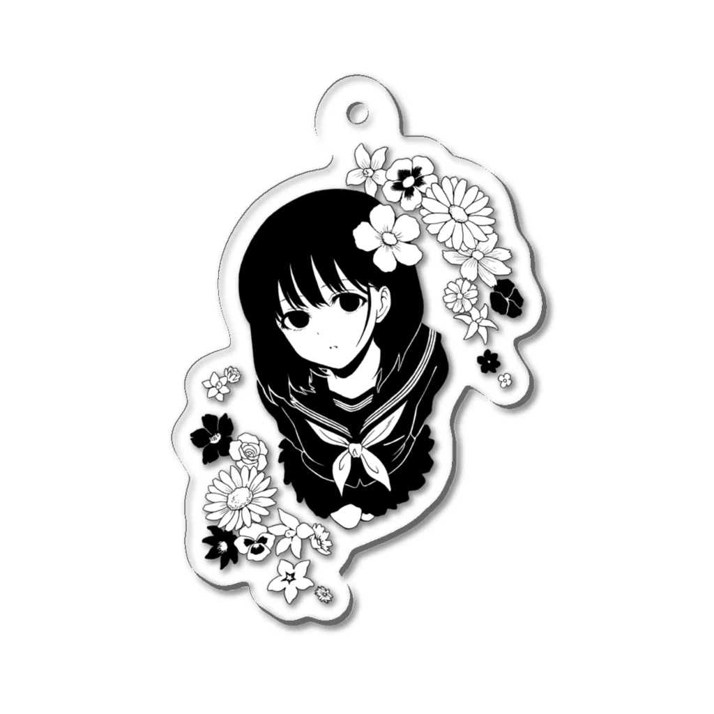 FlyingUの花とガール Acrylic Key Chain