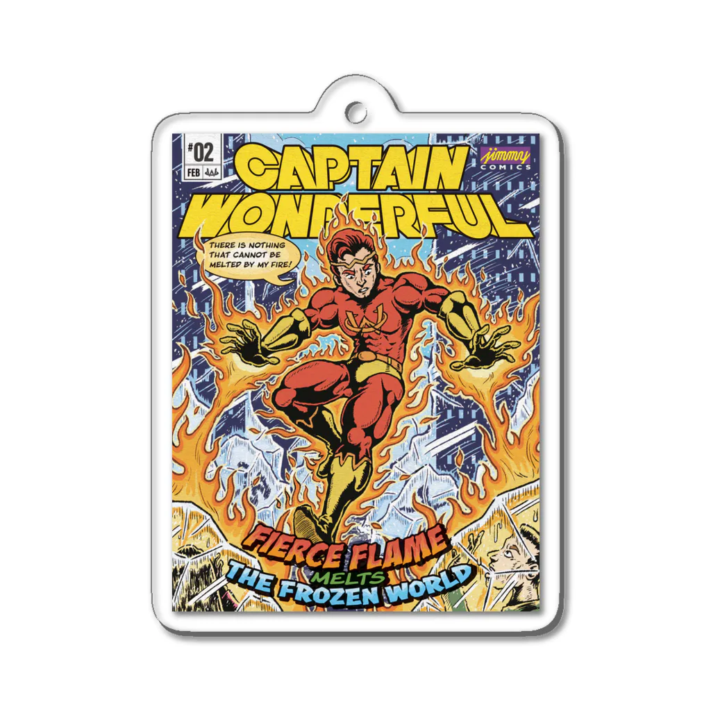 jimmy COMICSのキャプテンワンダフル comic cover FLAME Acrylic Key Chain