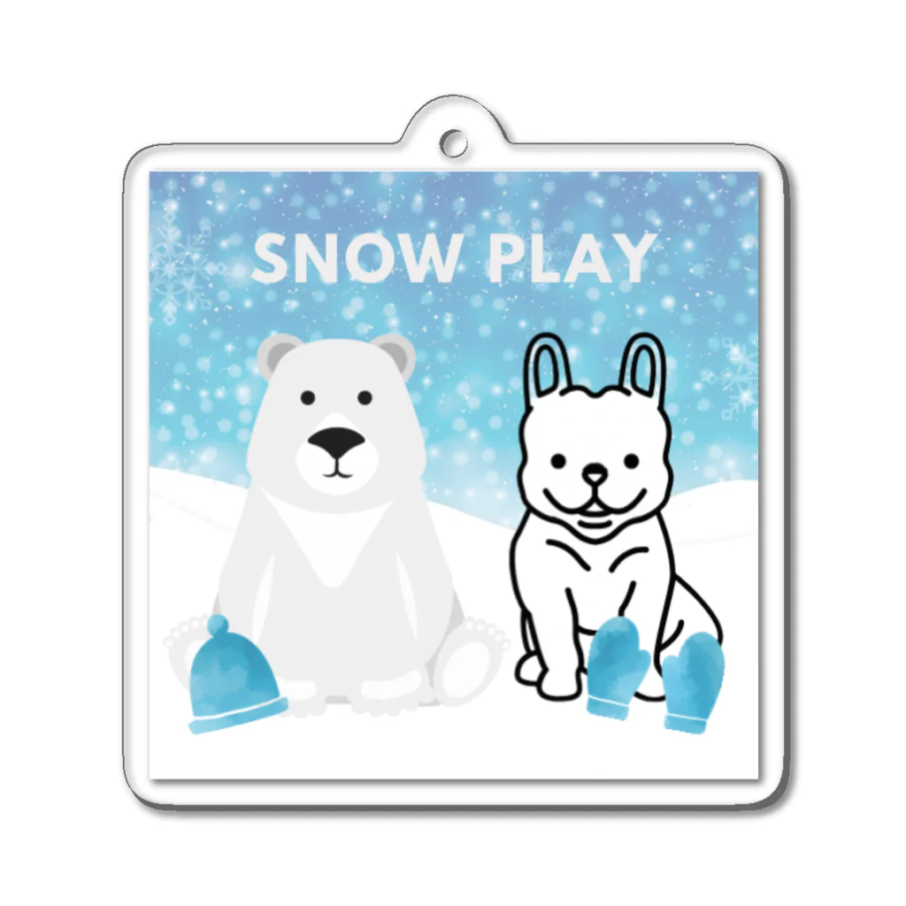 FRENCHIEのしろくまと雪遊びを楽しむフレブル🧤 Acrylic Key Chain