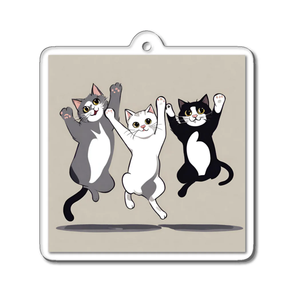 Peace Cat Shopのジャンプしている3匹の猫 Acrylic Key Chain